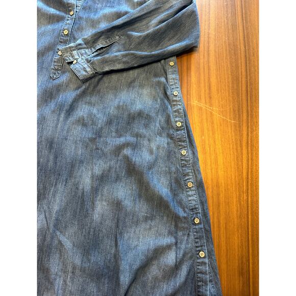J. Jill Indigo Cotton Long Sleeve Flowy Shirt Dress, Lagenlook, size Small - Picture 5 of 9